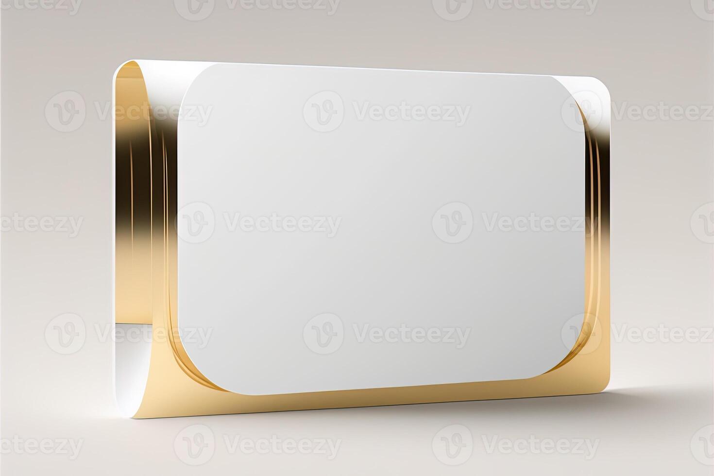 a white card for mockup, horizontal rectangular with rounded corner shapes, front view, stunning light, studio light, reflexion of hundred fine lines of gold reflection, white background photo
