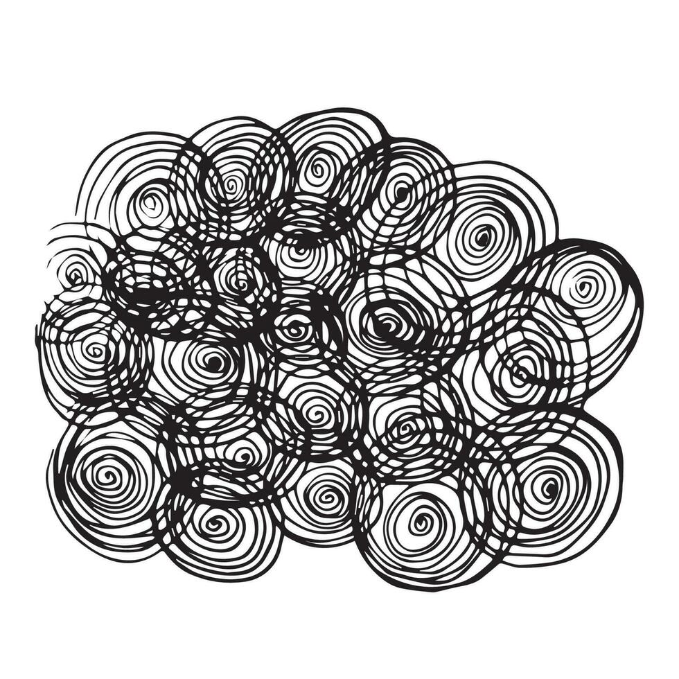 Hand drawn black spiral circles, isolate on white, flat style, background, vector