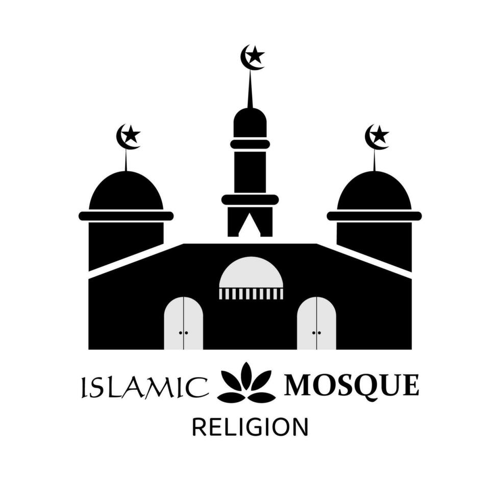 Islamic mosque icon. The mosque design consists of 3 domes and two doors, vector illustration