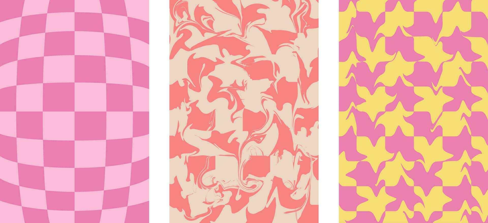 Set of Backgrounds Retro Groovy Abstract Psychedelic Check Y2K 90s. Phone case, Background, print, banner, repeating pattern, vector. vector
