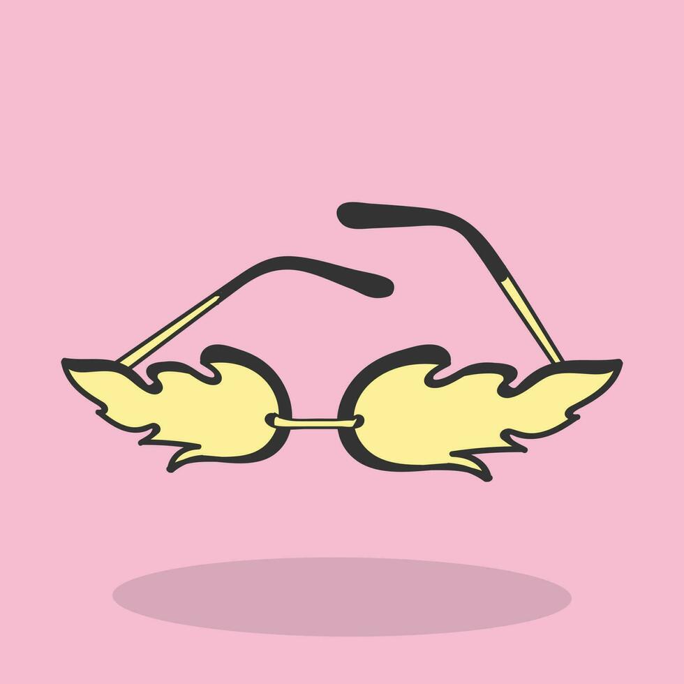 un dibujos animados dibujo de un par de lentes con alas en un rosado antecedentes vector