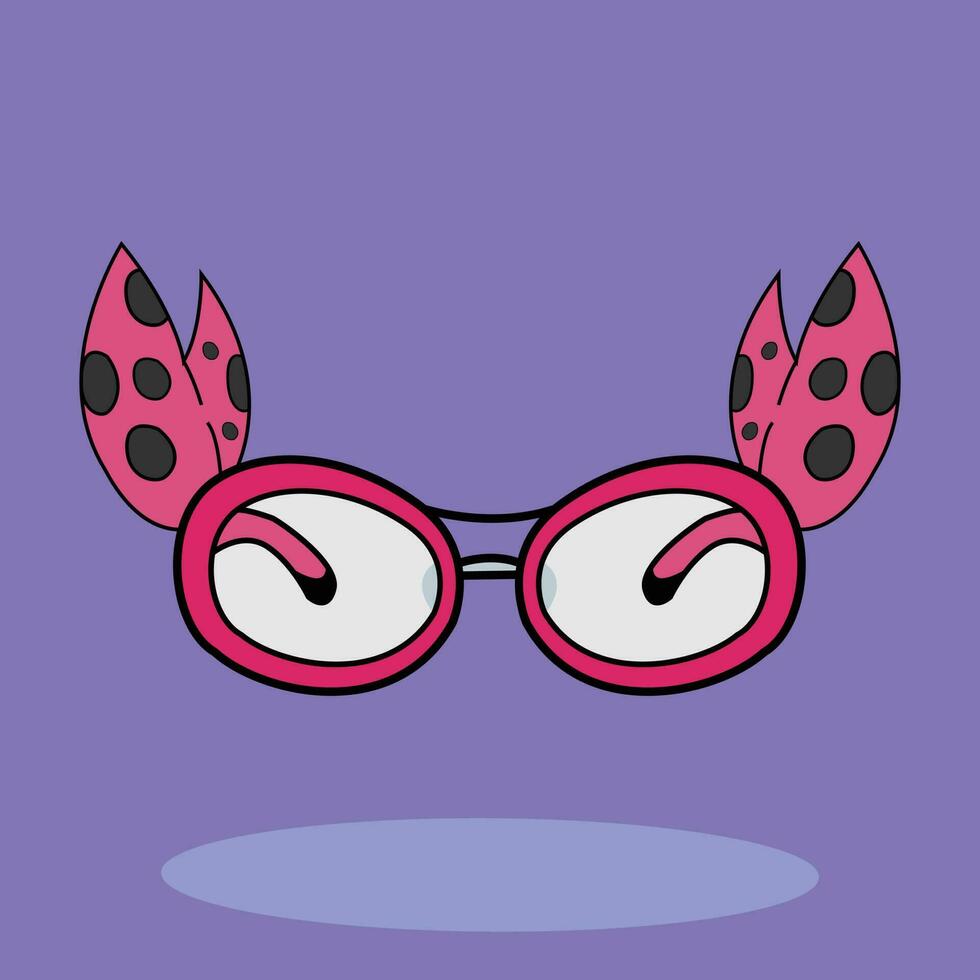 A purple background with a cartoon image of a ladybug glasses vector