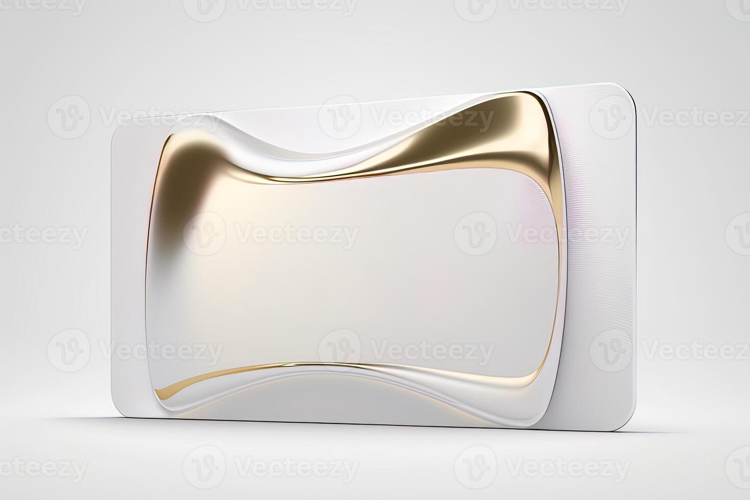 a white card for mockup, horizontal rectangular with rounded corner shapes, front view, stunning light, studio light, reflexion of hundred fine lines of gold reflection, white background photo