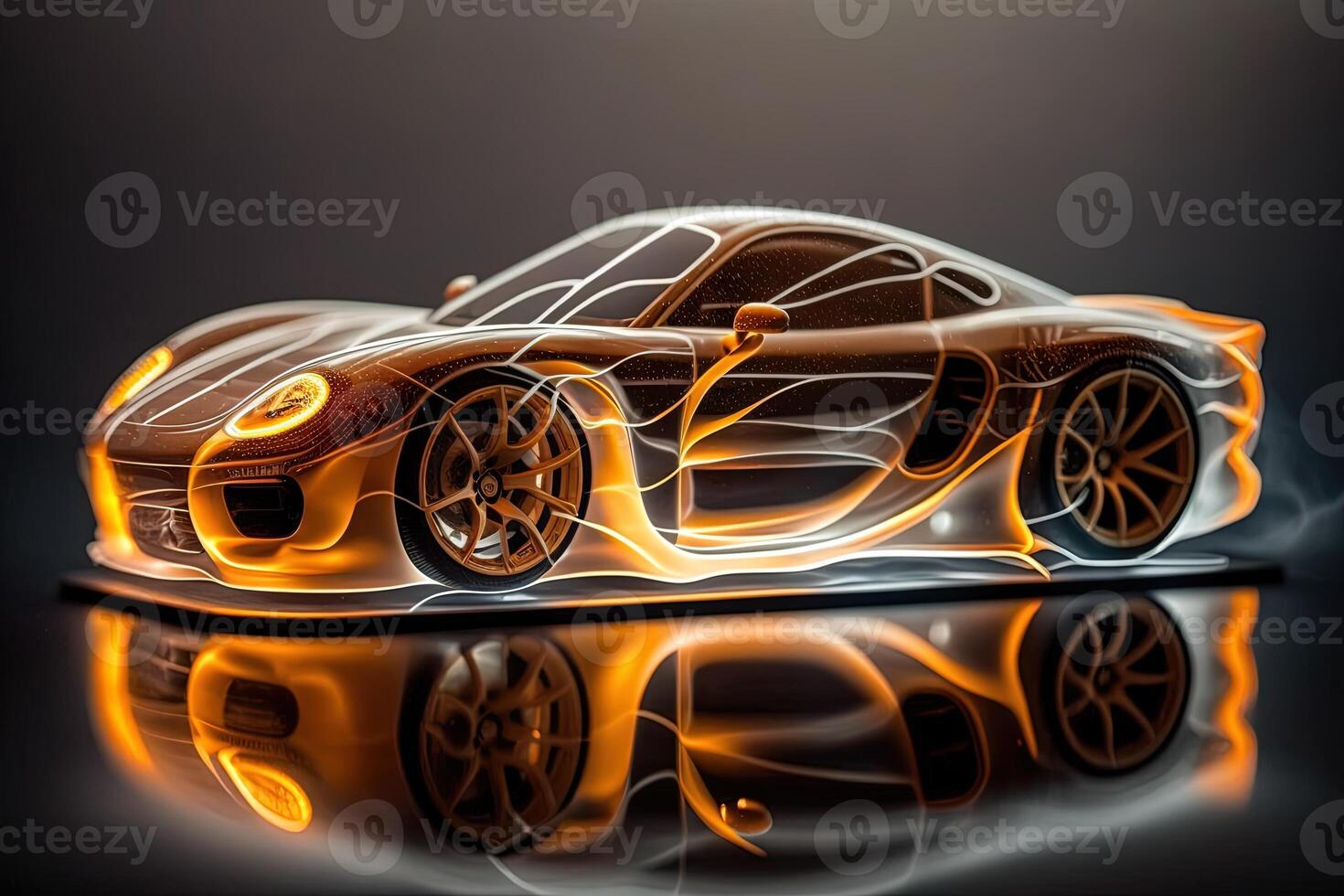 hyper car neon background . Streamline test over the modern car design, diffuse plastic optic, some glowing contours illuminate the car details, dark scene, cinematic lightning photo