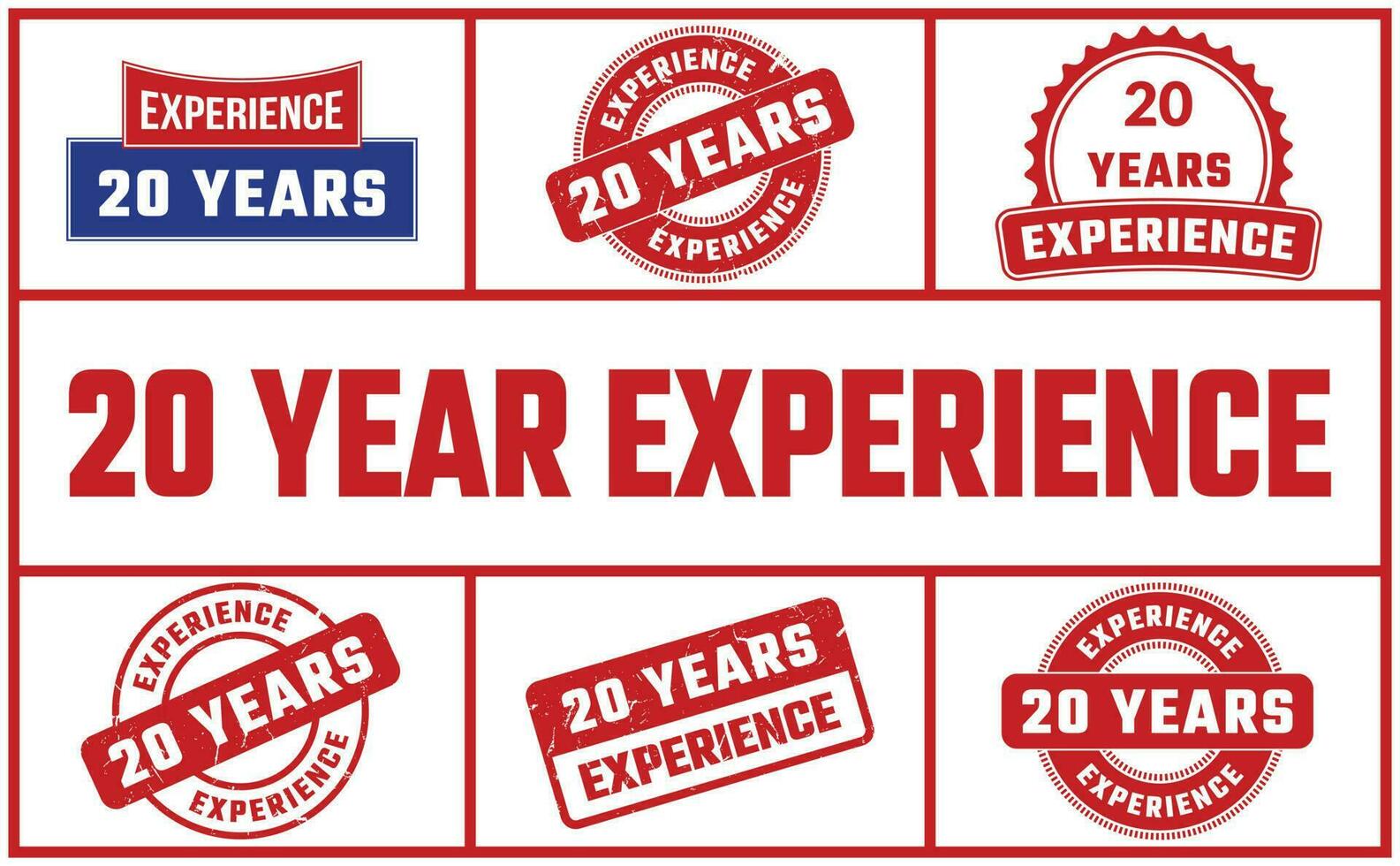 20 Years Experience Rubber Stamp Set vector