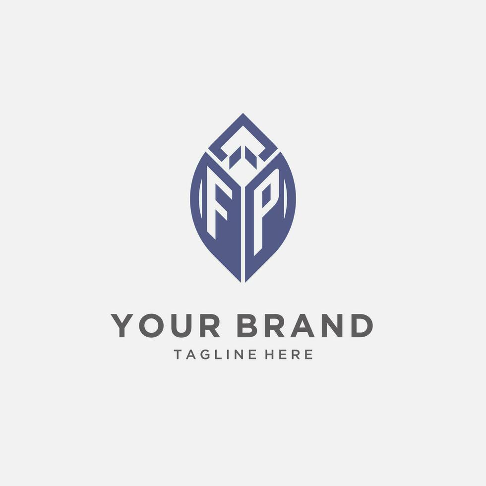 FP logo with leaf shape, clean and modern monogram initial logo design vector