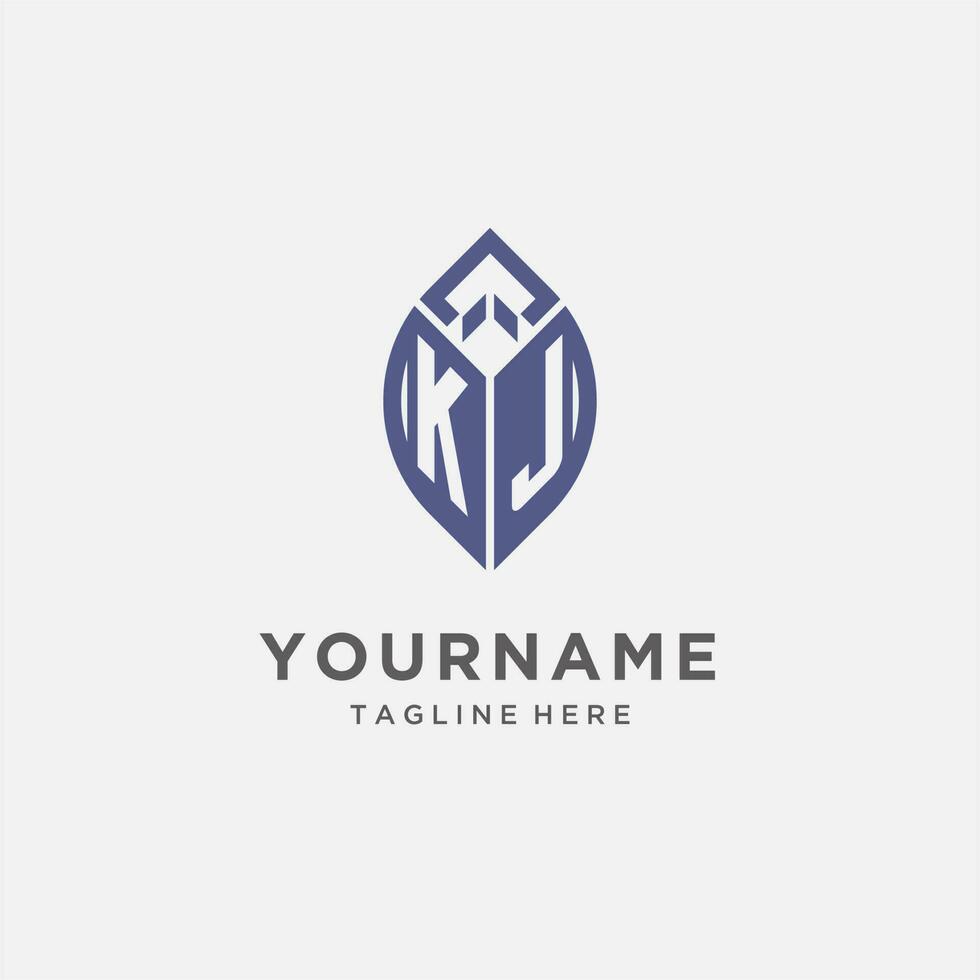 KJ logo with leaf shape, clean and modern monogram initial logo design vector