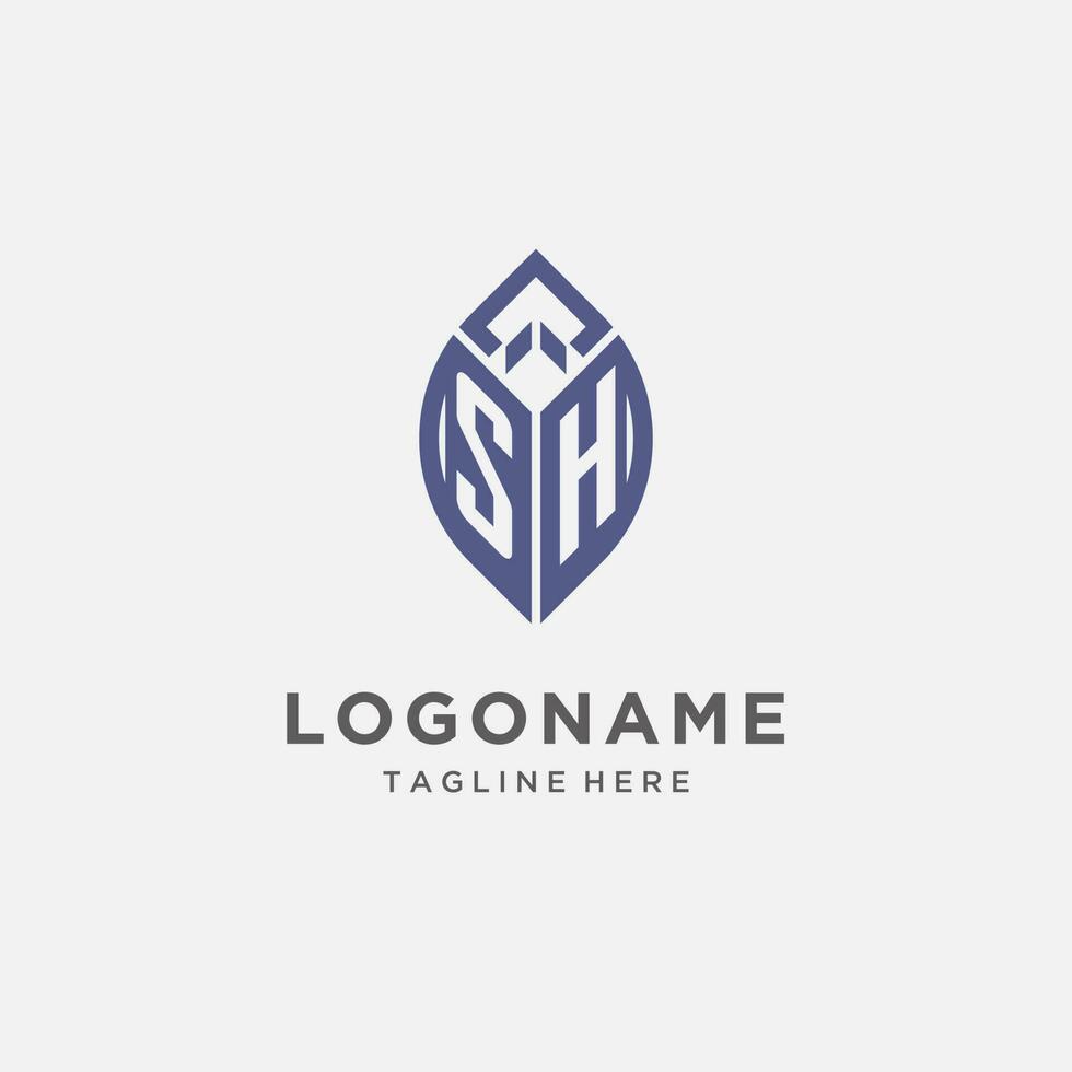 SH logo with leaf shape, clean and modern monogram initial logo design vector