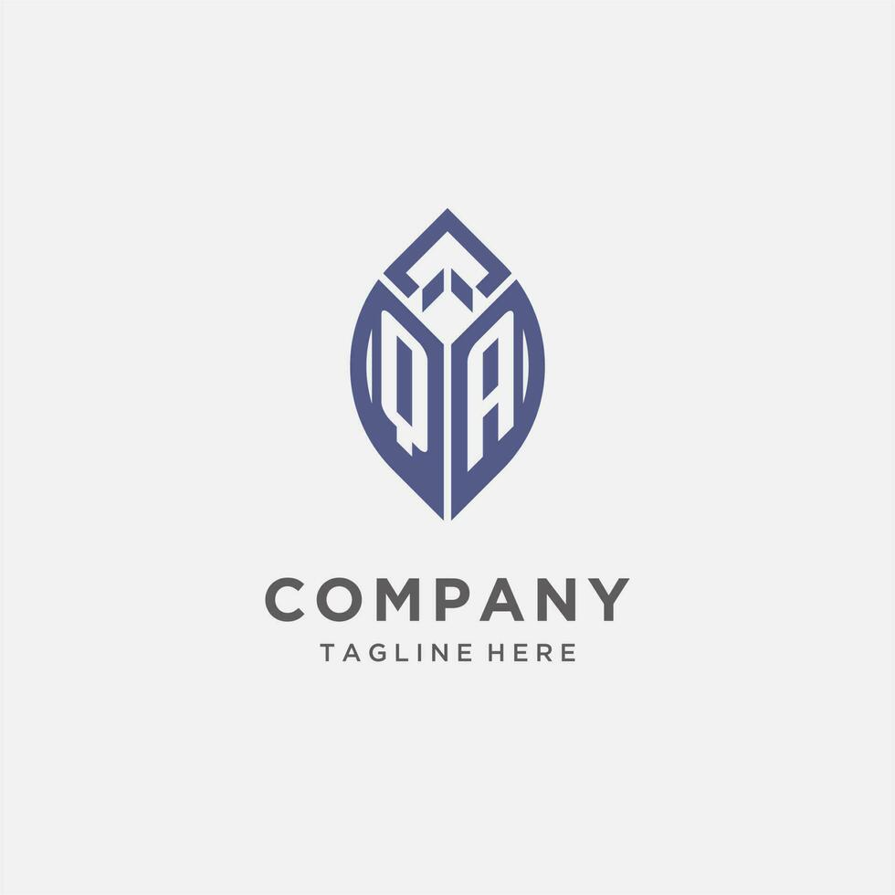 QA logo with leaf shape, clean and modern monogram initial logo design vector