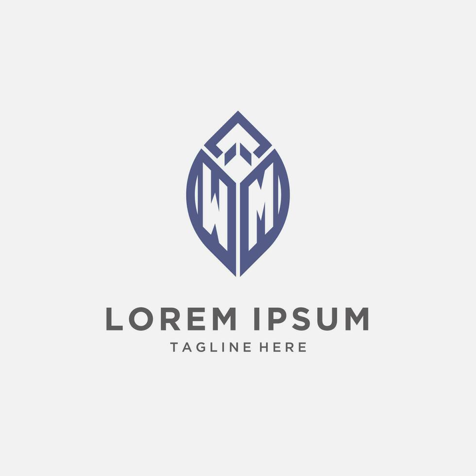 WM logo with leaf shape, clean and modern monogram initial logo design vector