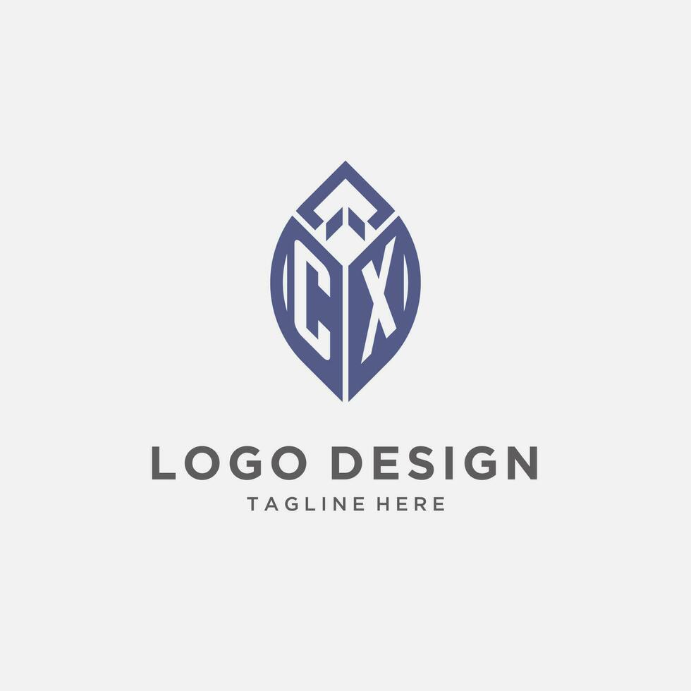 CX logo with leaf shape, clean and modern monogram initial logo design vector