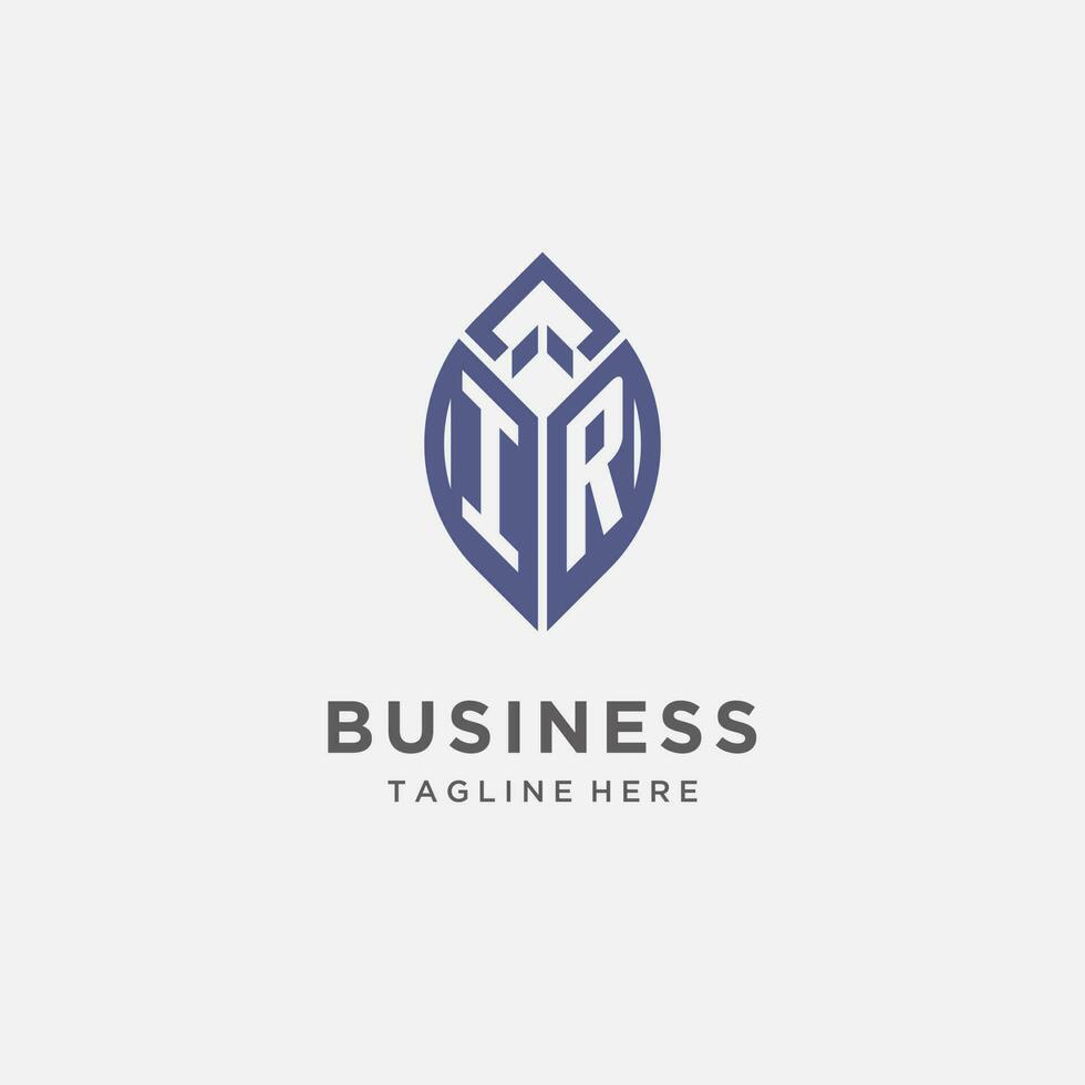 IR logo with leaf shape, clean and modern monogram initial logo design vector