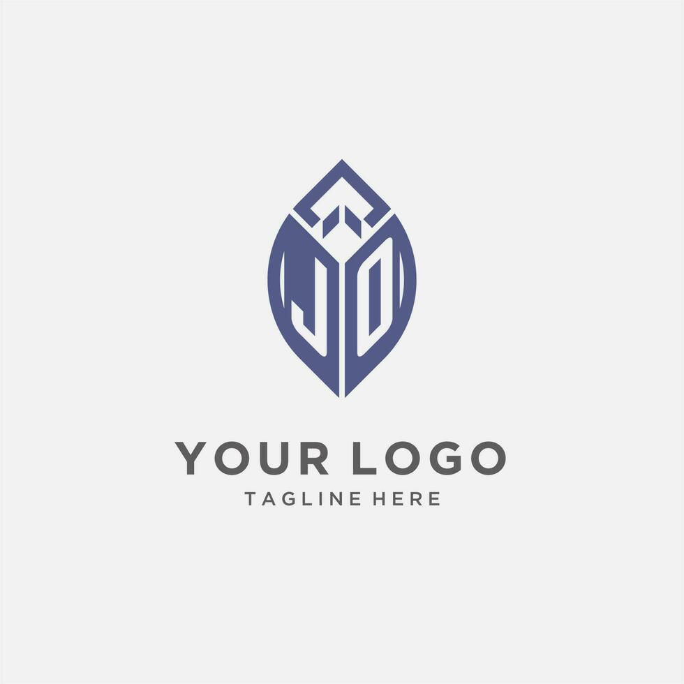 JO logo with leaf shape, clean and modern monogram initial logo design vector