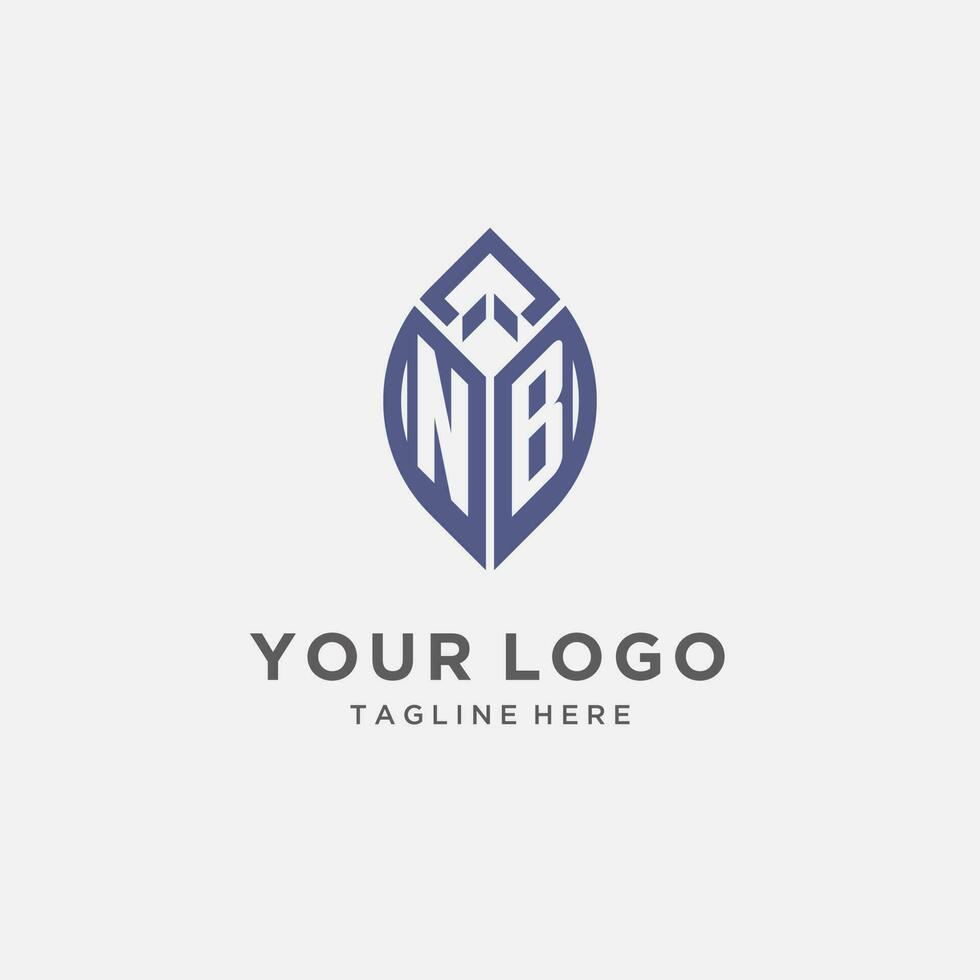 NB logo with leaf shape, clean and modern monogram initial logo design vector