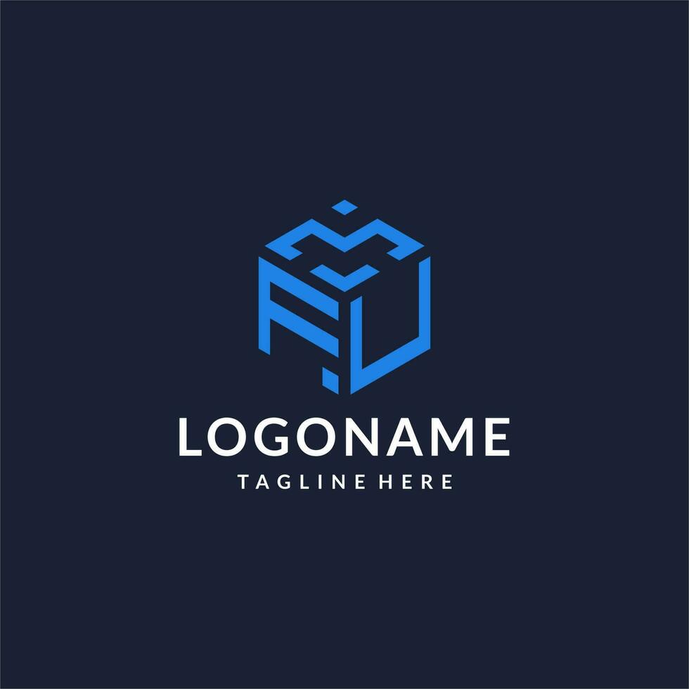 FU logo hexagon designs, best monogram initial logo with hexagonal shape design ideas vector