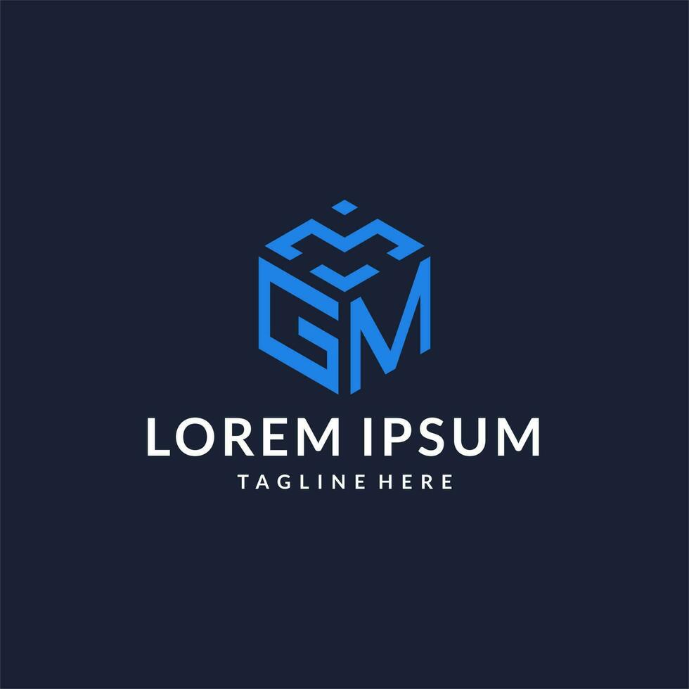 GM logo hexagon designs, best monogram initial logo with hexagonal shape design ideas vector
