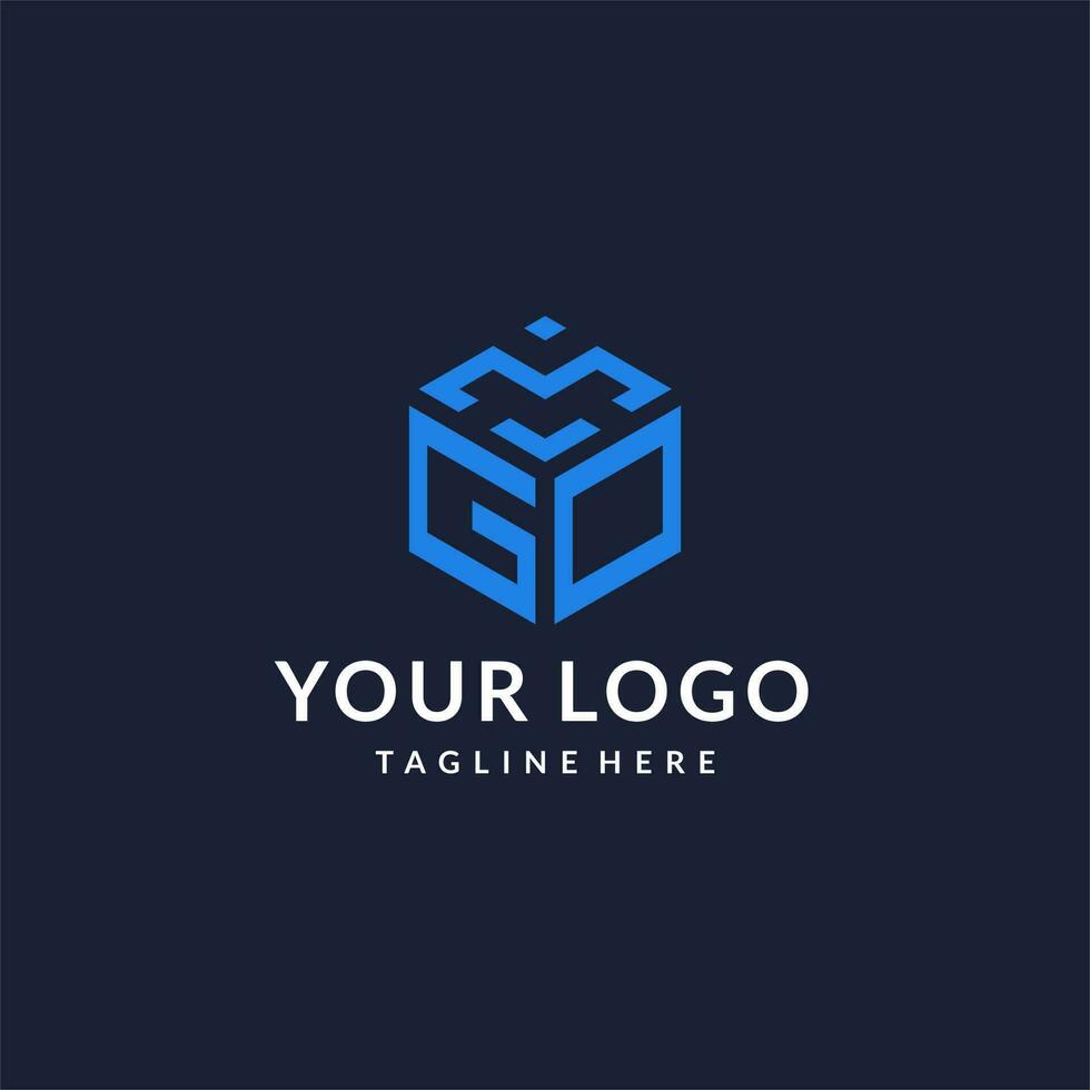 GO logo hexagon designs, best monogram initial logo with hexagonal shape design ideas vector