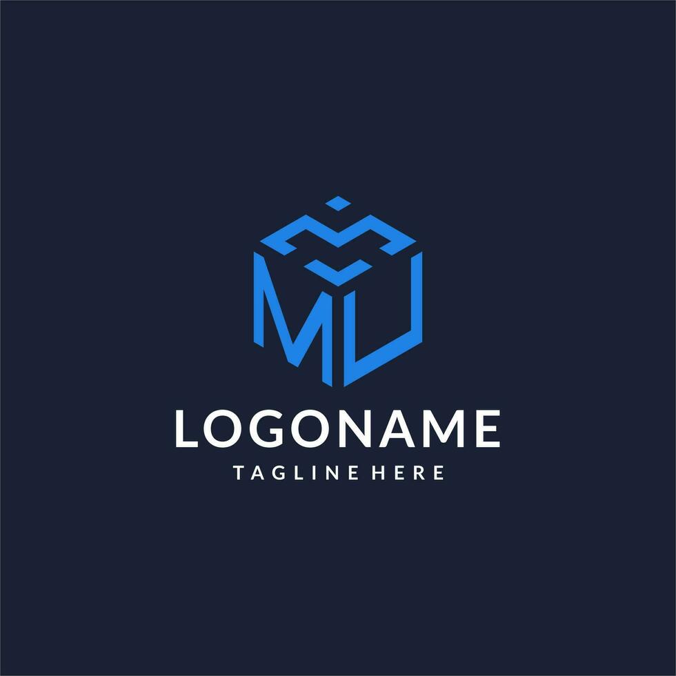 MU logo hexagon designs, best monogram initial logo with hexagonal shape design ideas vector