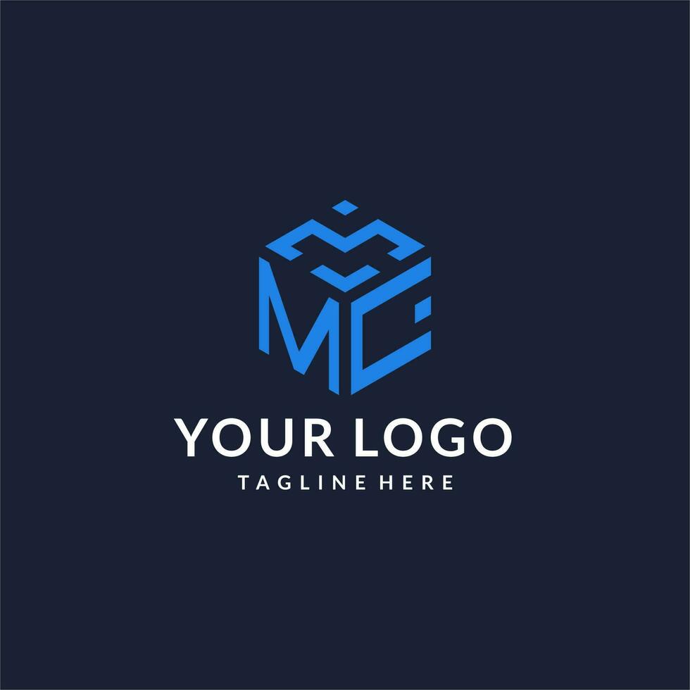 MC logo hexagon designs, best monogram initial logo with hexagonal shape design ideas vector