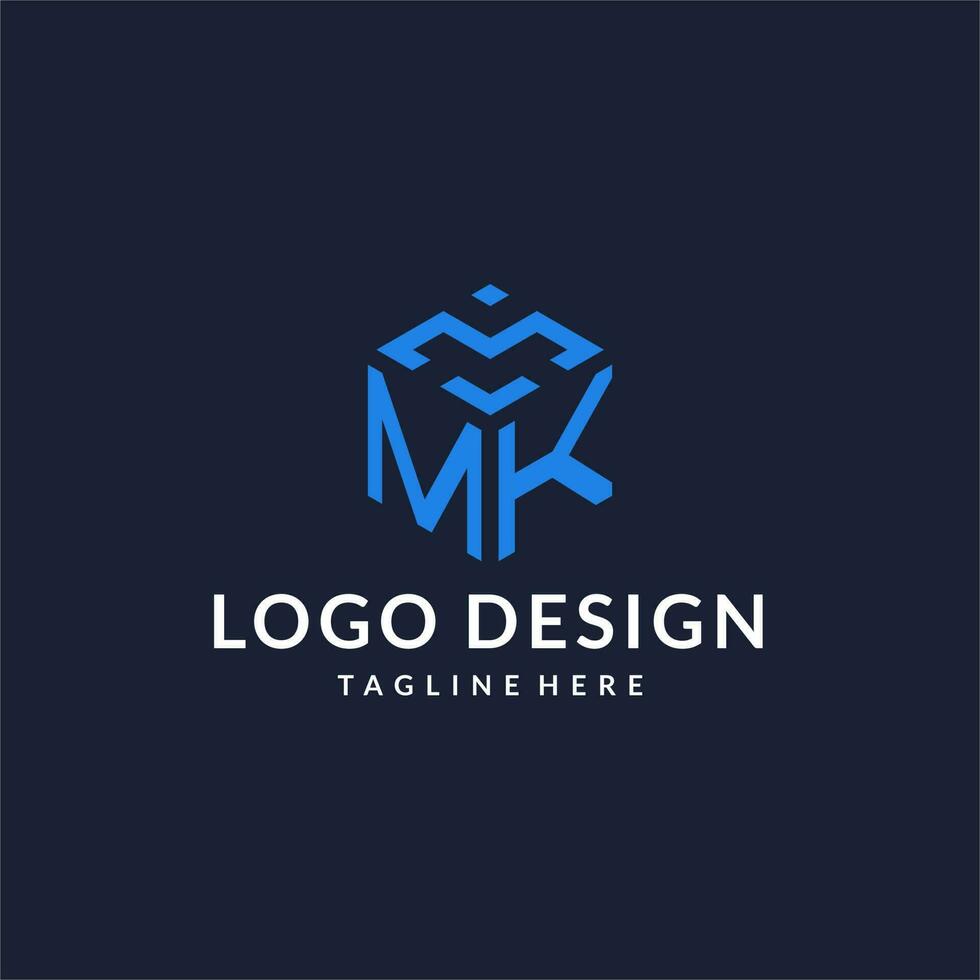 MK logo hexagon designs, best monogram initial logo with hexagonal shape design ideas vector