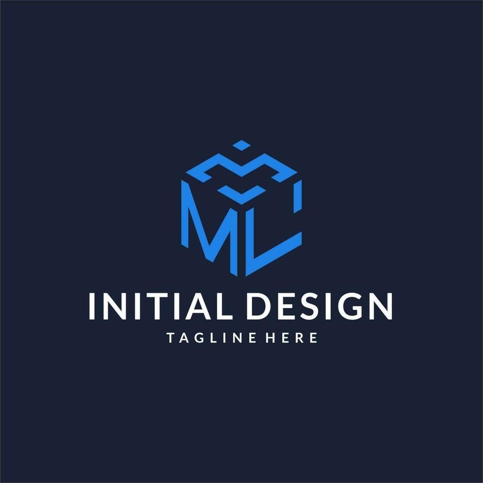 ML logo hexagon designs, best monogram initial logo with hexagonal shape design ideas vector