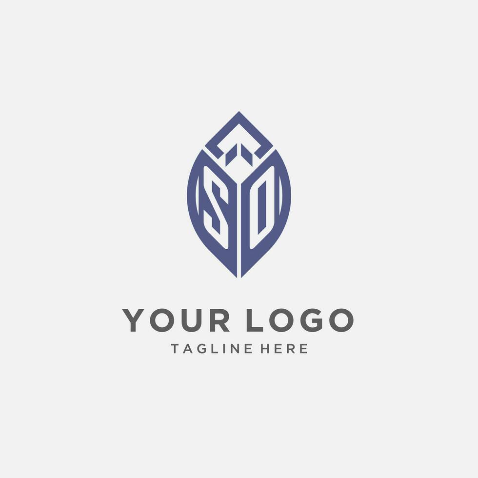 SO logo with leaf shape, clean and modern monogram initial logo design vector