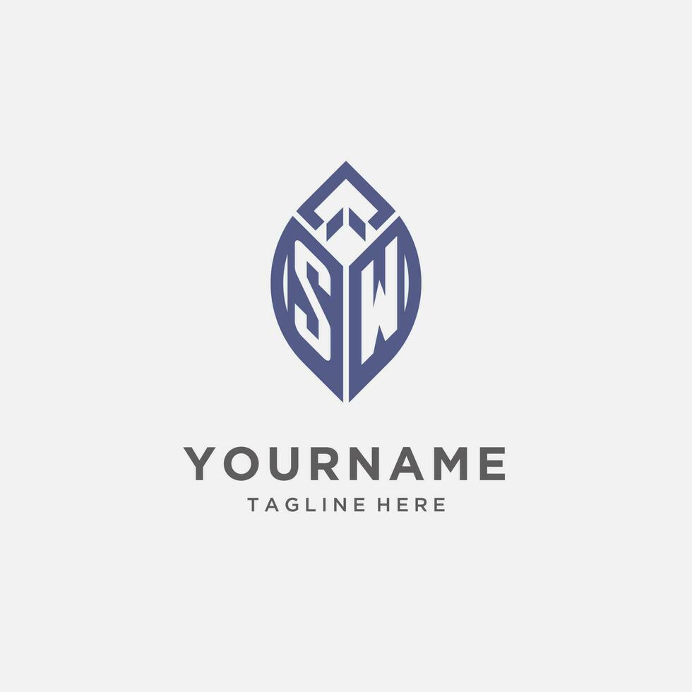 SW logo with leaf shape, clean and modern monogram initial logo design vector