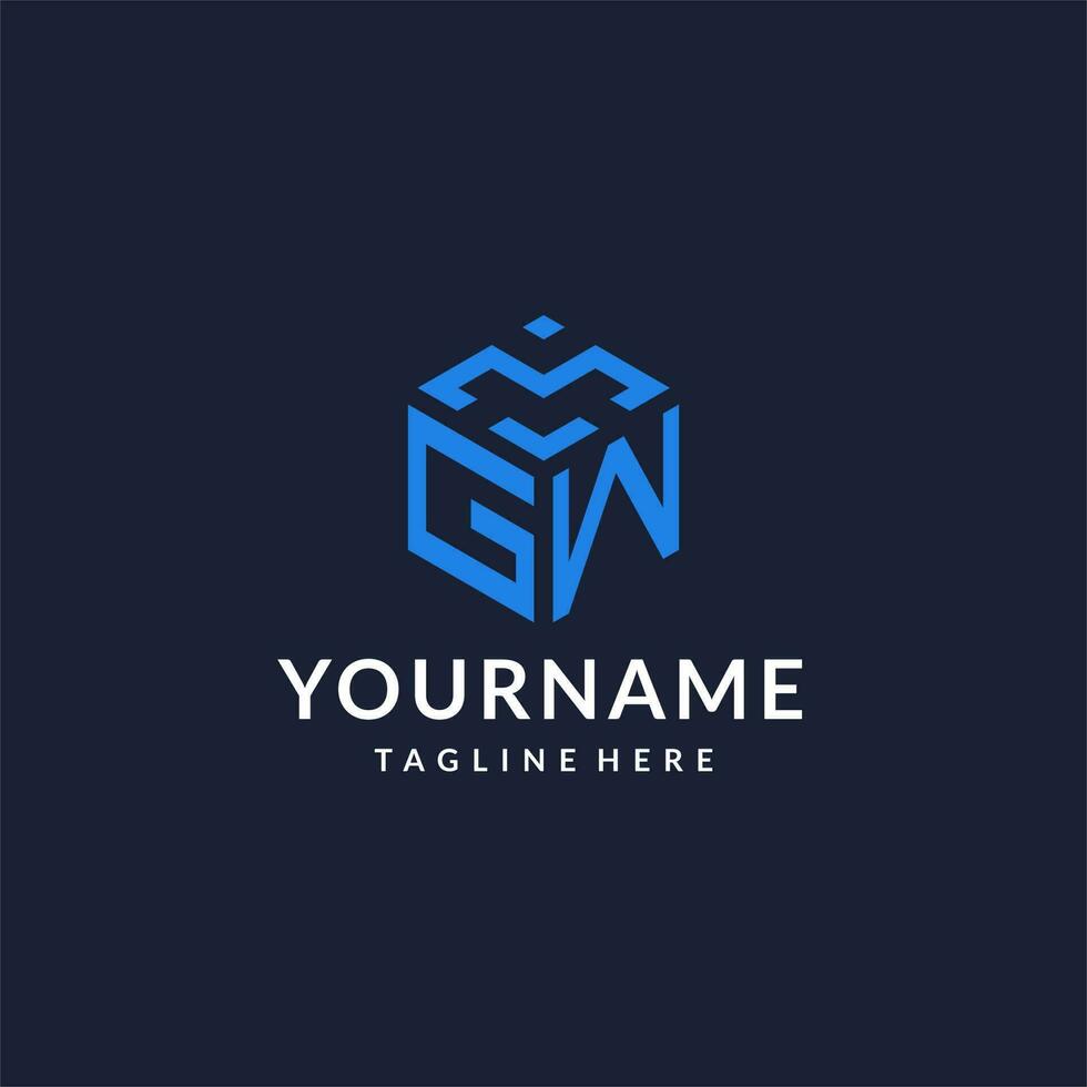 GW logo hexagon designs, best monogram initial logo with hexagonal shape design ideas vector