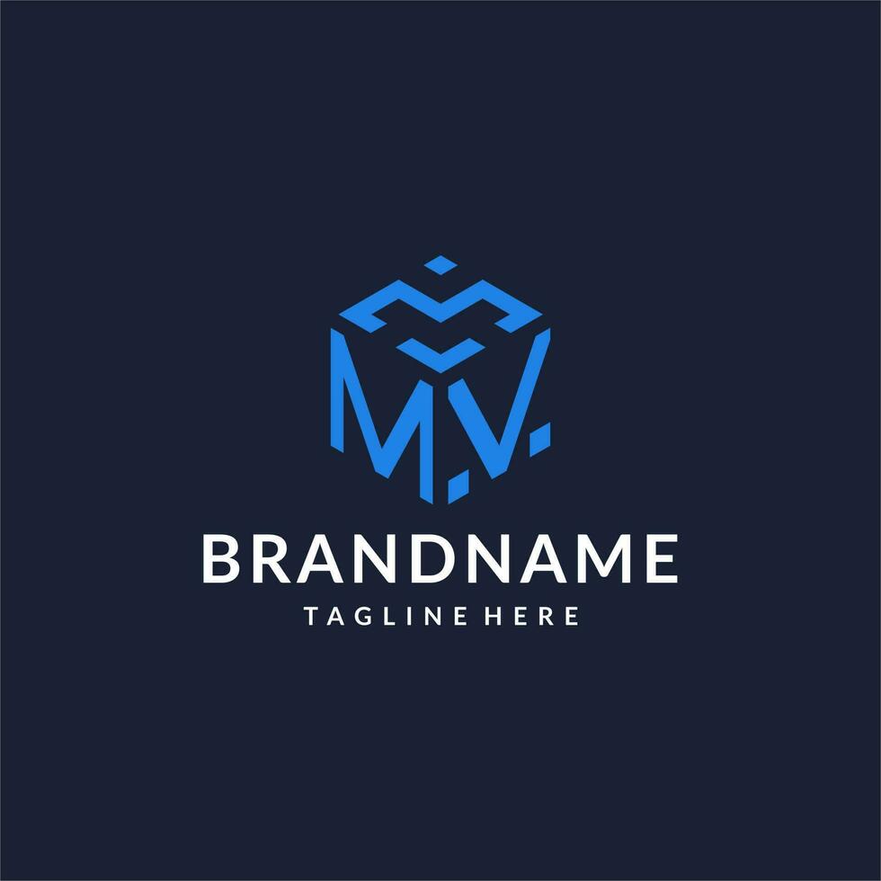 MV logo hexagon designs, best monogram initial logo with hexagonal shape design ideas vector