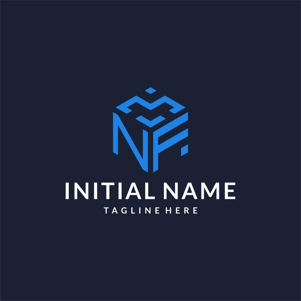 NF logo hexagon designs, best monogram initial logo with hexagonal shape design ideas vector