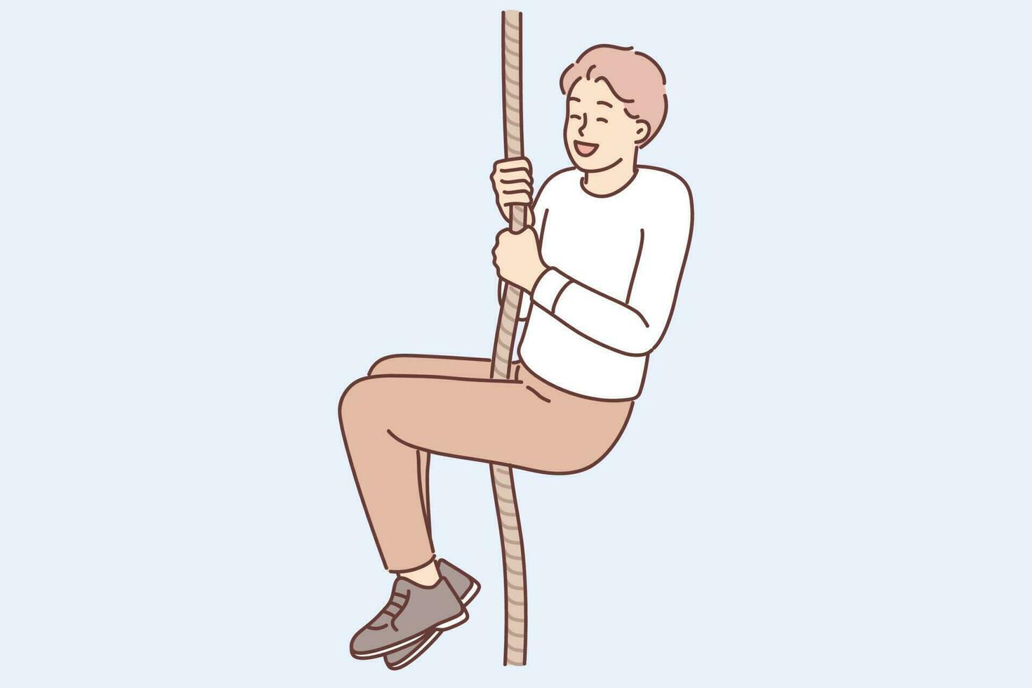 Man climbs up rope rejoicing in own success in achieving new goals or getting rid of fear of heights. Concept ambition and motivation for moving up career ladder and leadership in work or business vector