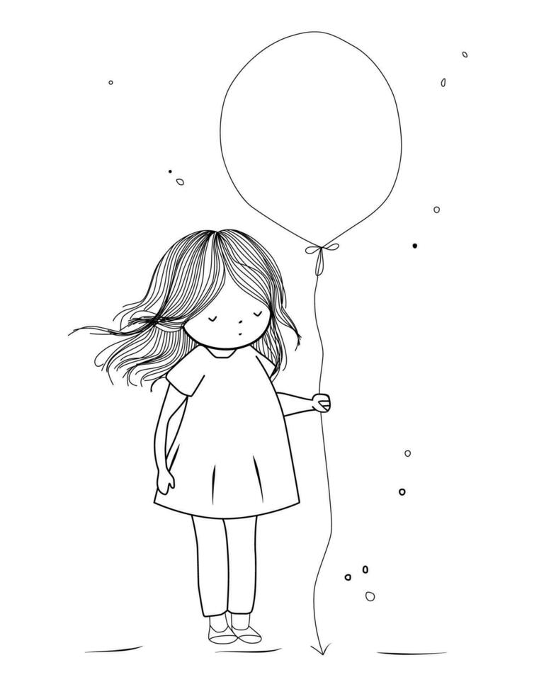 garabatear niña con globo. vector ilustración