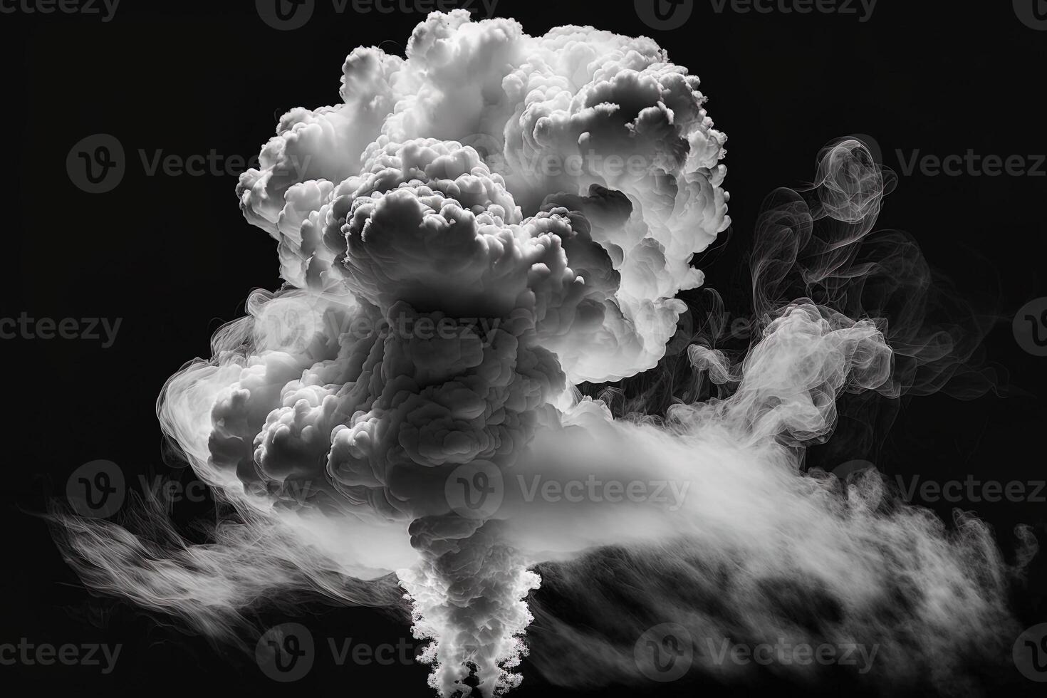 generativo ai un vistoso blanco fumar nube es mostrado en esta imagen, eso mira me gusta eso es flotante en el aire y es muy oscuro y azul y amarillo, con un negro antecedentes. foto