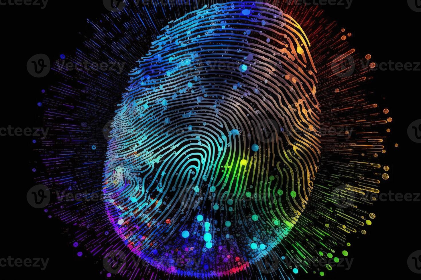 Photo of Holographic Fingerprint Security in the Digital Age, Protecting Big Data with AI Technology . Fingerprint integrated in a printed circuit, releasing binary codes.