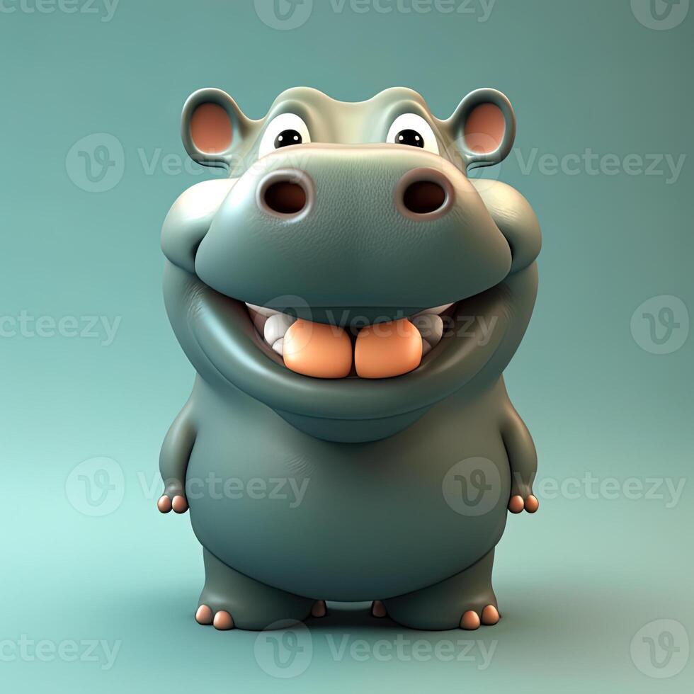 collection of happy, smiling, joyful cartoon style Hippo characters for summer, vacation design. Cartoon Hippo smiling avatar photo