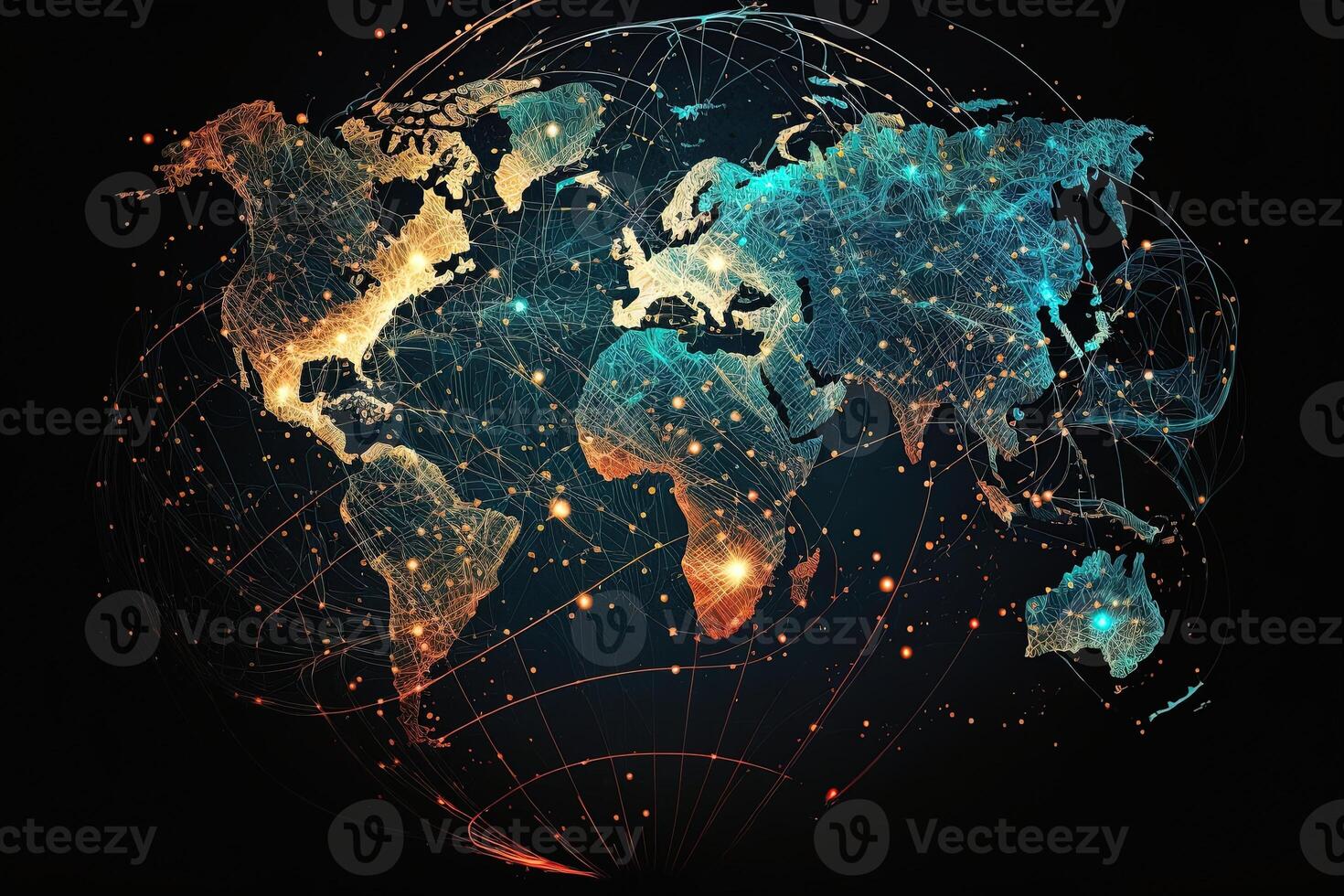 Global map of the world, the earth communication technologies with internet effect. Futuristic modern photo