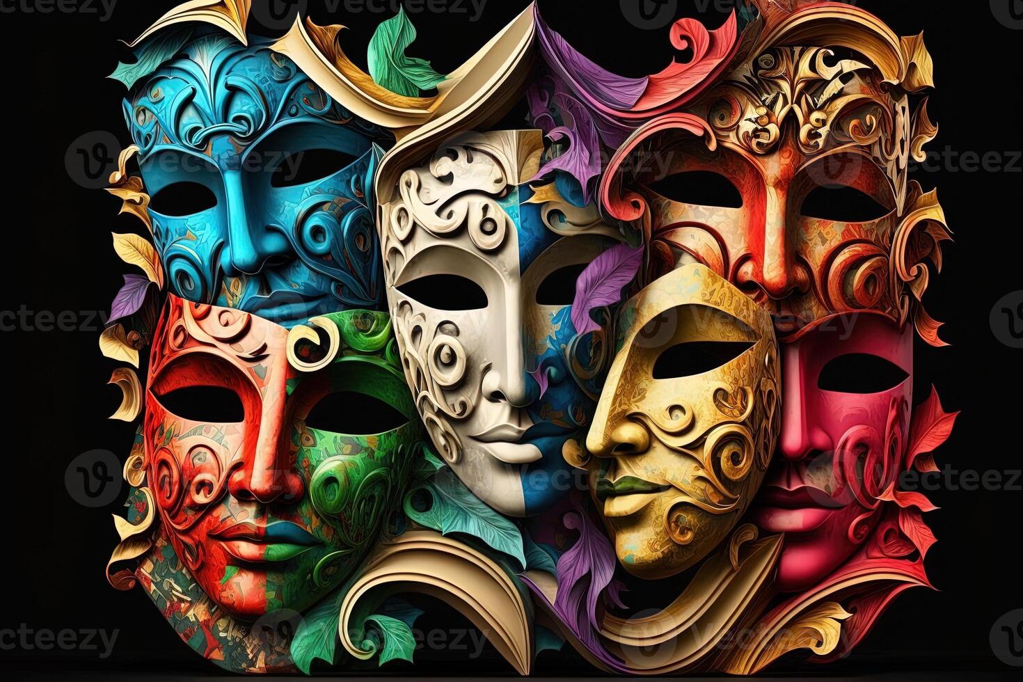 Illustration, multicolored carnival mask party inspired in ancient venetian dominos photo