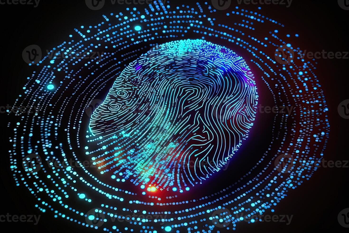 Photo of Holographic Fingerprint Security in the Digital Age, Protecting Big Data with AI Technology . Fingerprint integrated in a printed circuit, releasing binary codes.