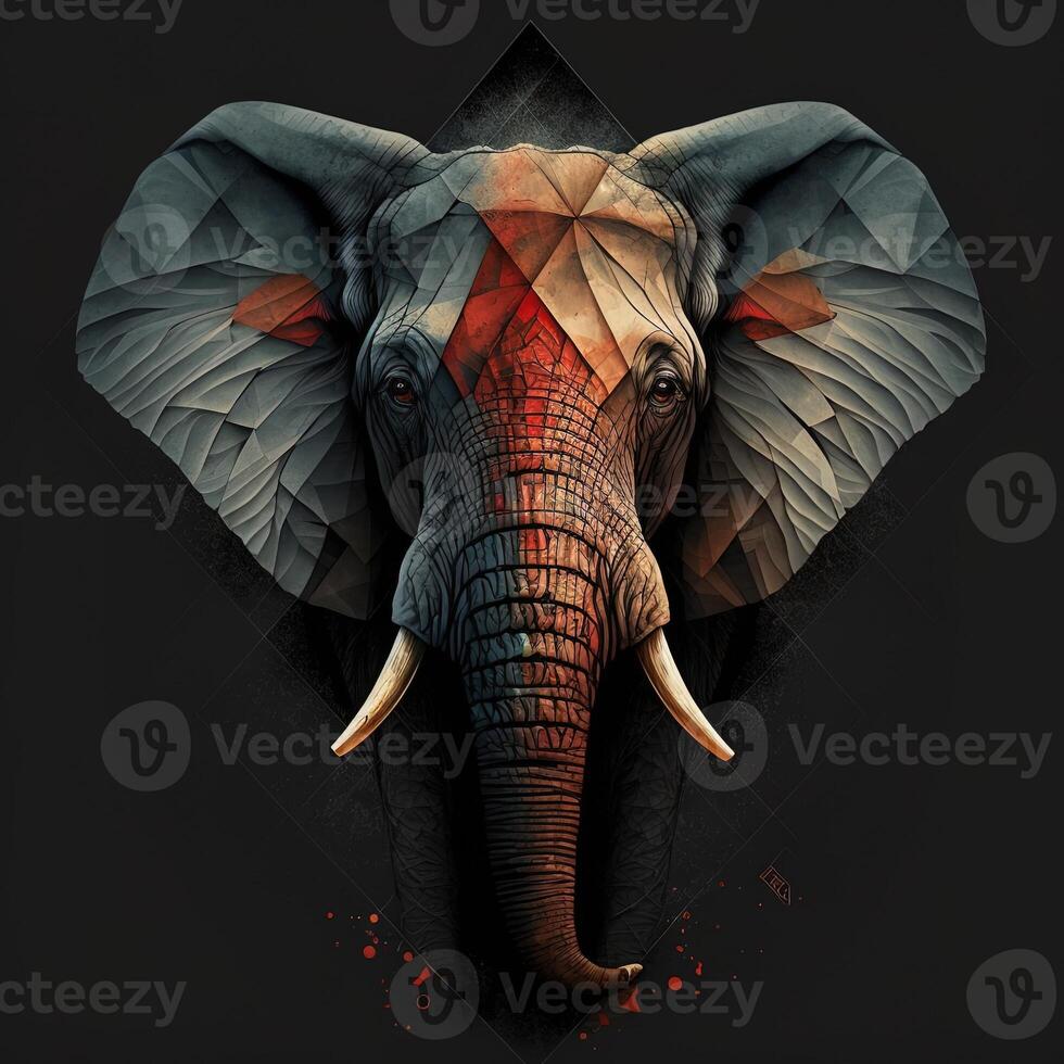 illustration of creative of elephant made of colorful geometric shapes on background. Leader, courage, strong and brave, photo