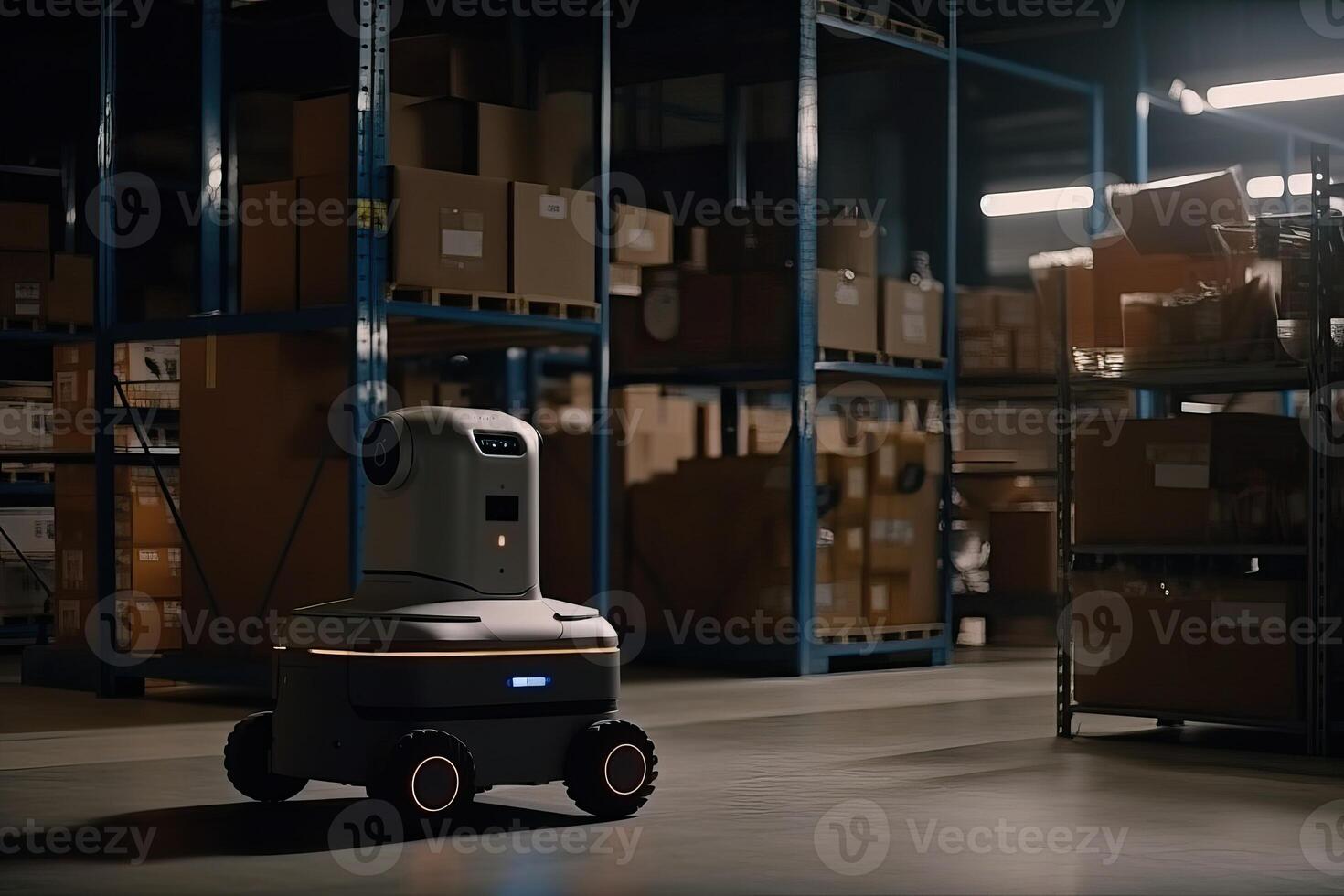 The work of an automated robot in sorting and transit warehouses, photo