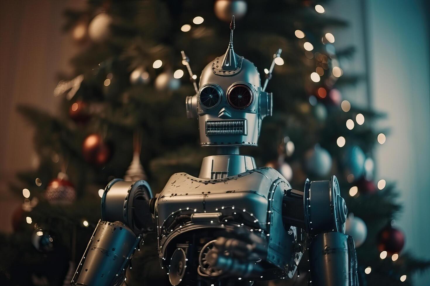A robot near the Christmas tree, . photo