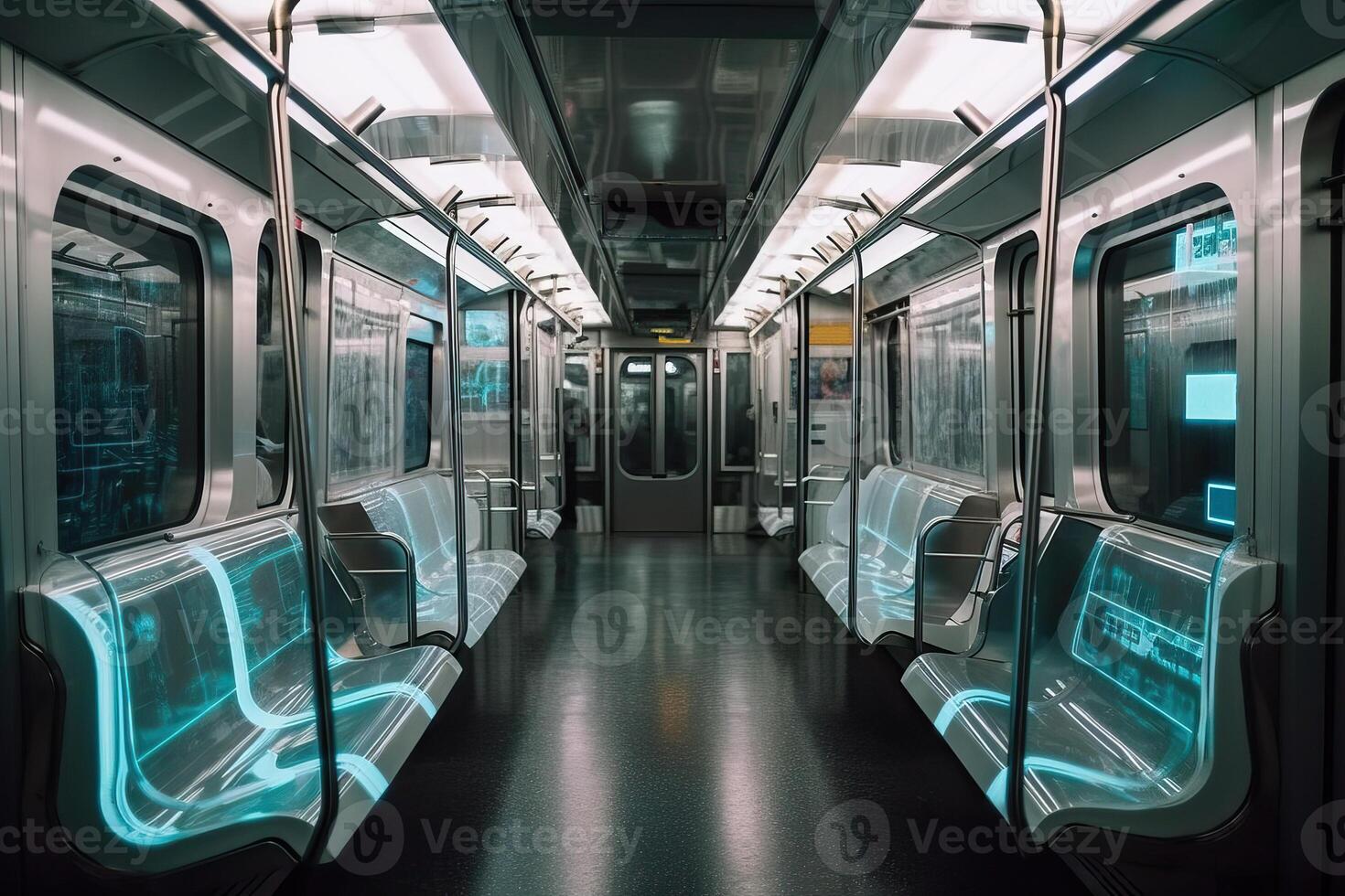 Design of a gray subway car inside, . photo