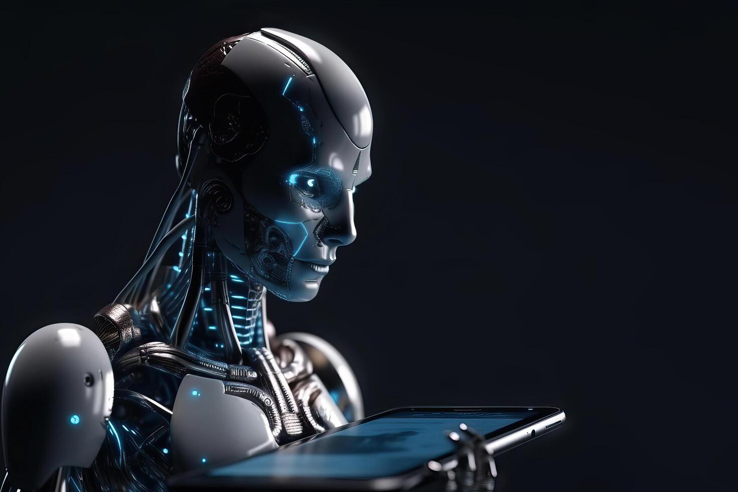 The head is a robot with artificial intelligence and outwardly similar to a person, . photo