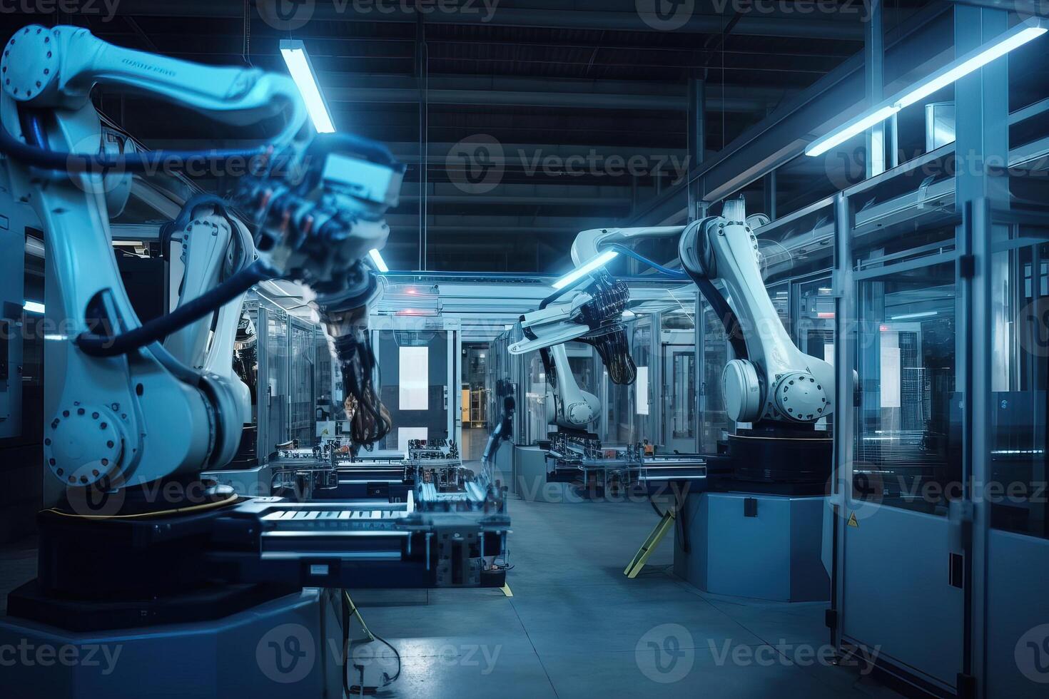 Smart industrial robots for digital factory production, robot hand in production shops, . photo