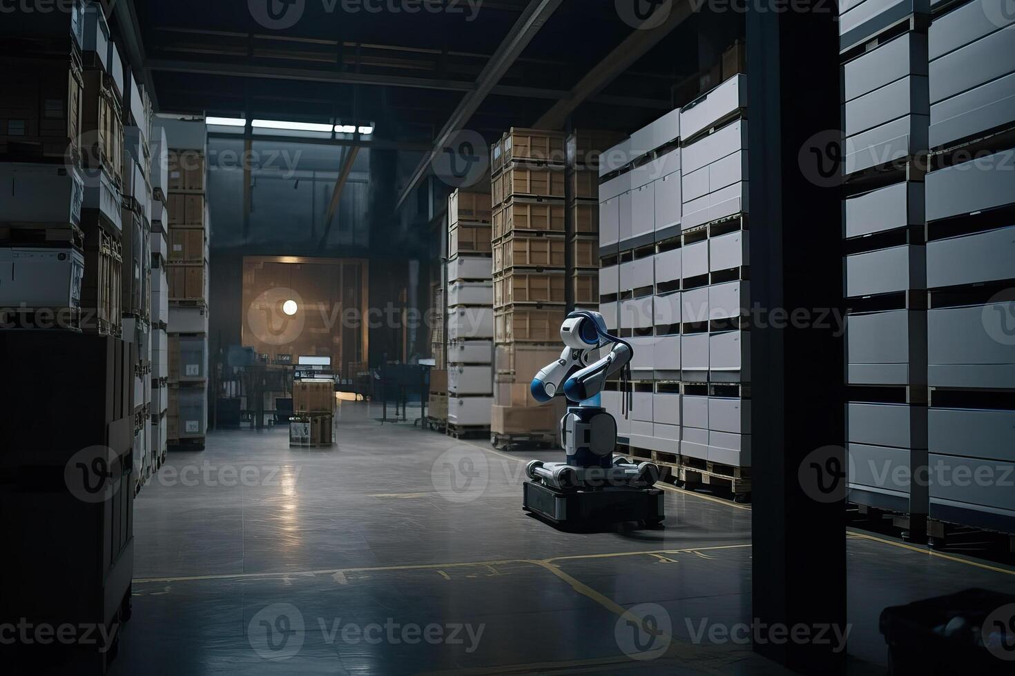 The work of an automated robot in sorting and transit warehouses, photo