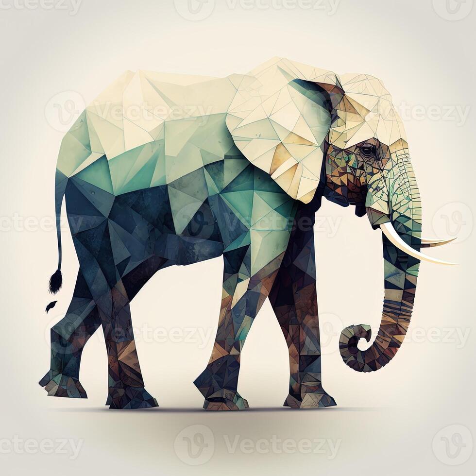 generativo ai ilustración de creativo de elefante hecho de vistoso geométrico formas en antecedentes. líder, coraje, fuerte y corajudo, foto