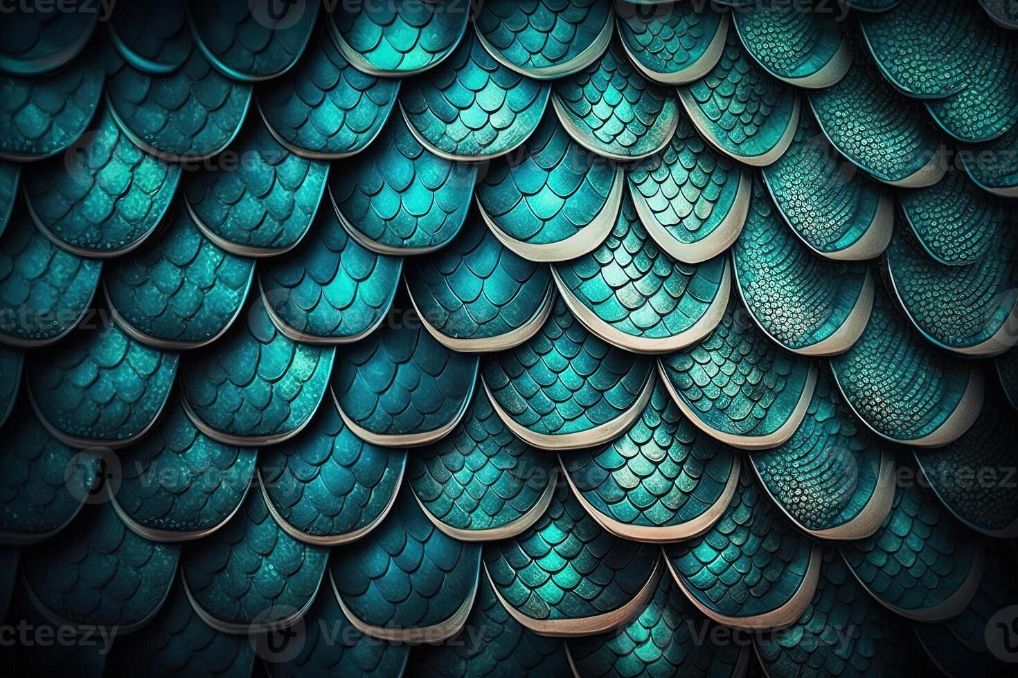 Dragon scales background - turquoise shining shells . Simple background made of dragon scale armor illustration . photo