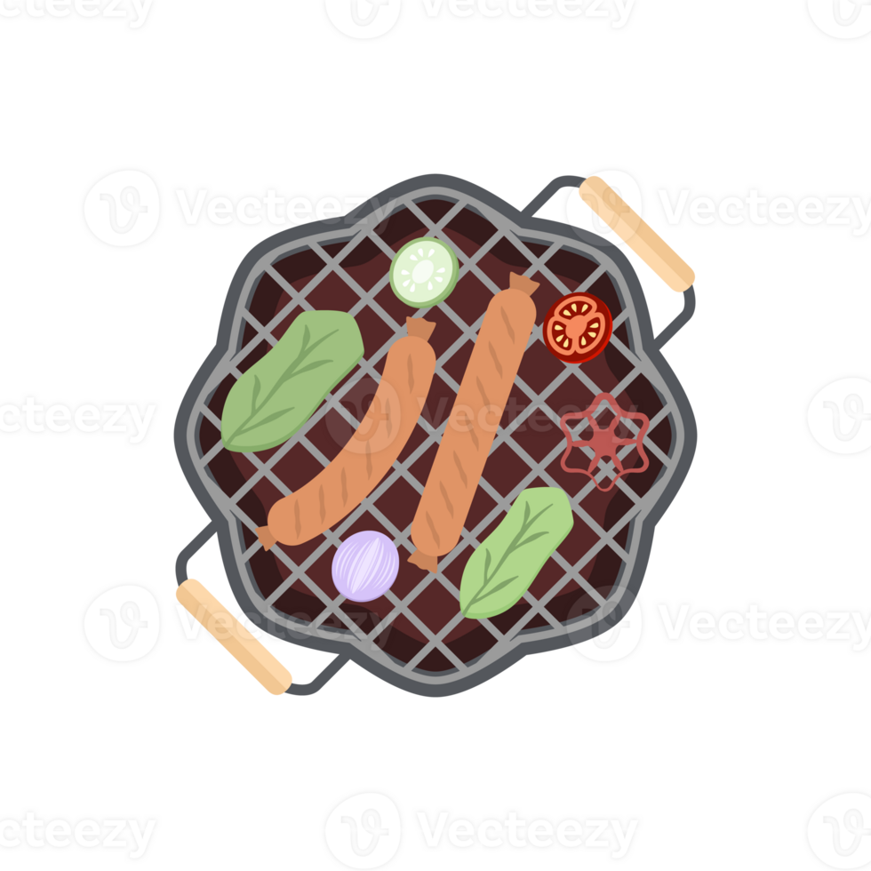 Delicious Grilled Sausages on an Iron Pan Grill Stove png