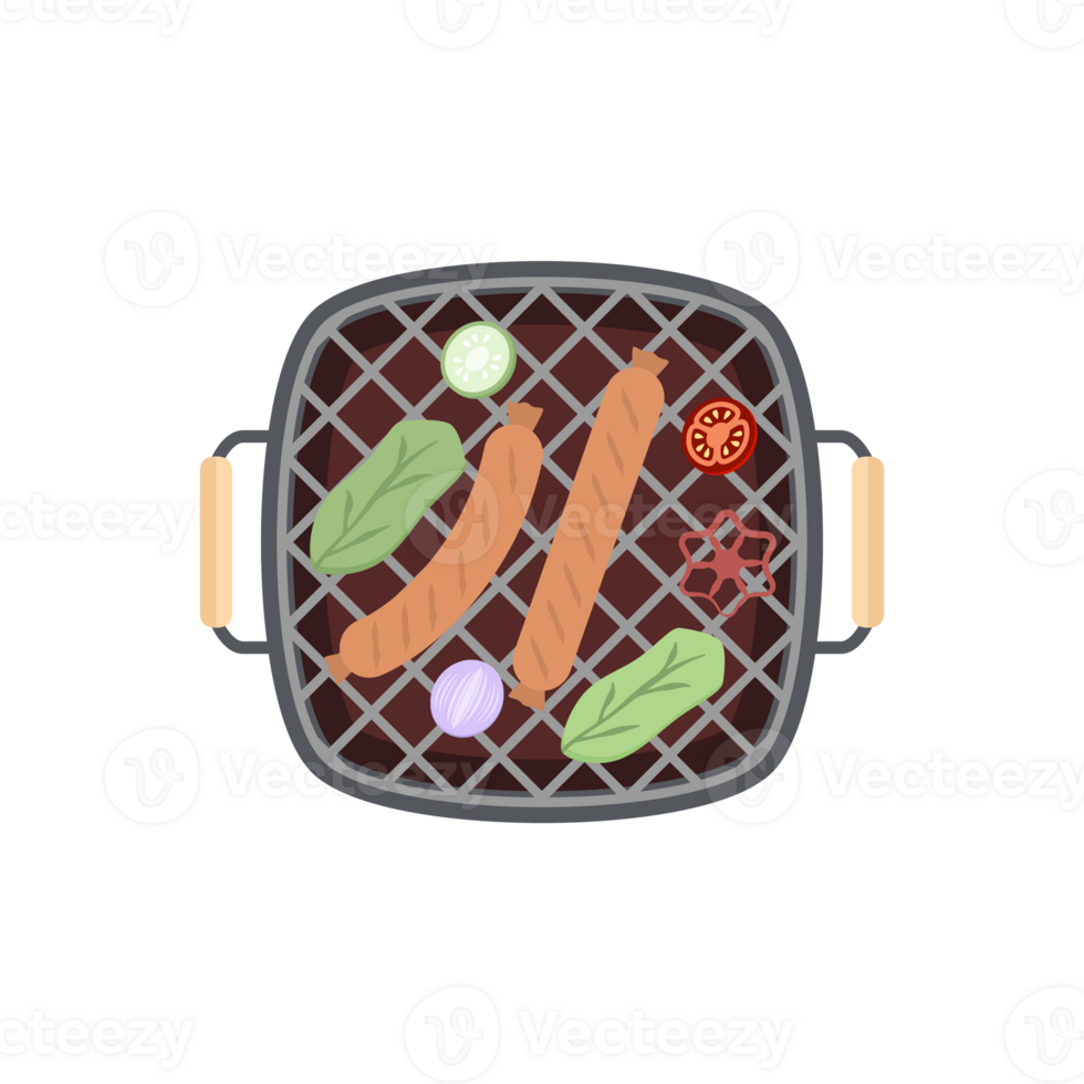 Delicious Grilled Sausages on an Iron Pan Grill Stove png
