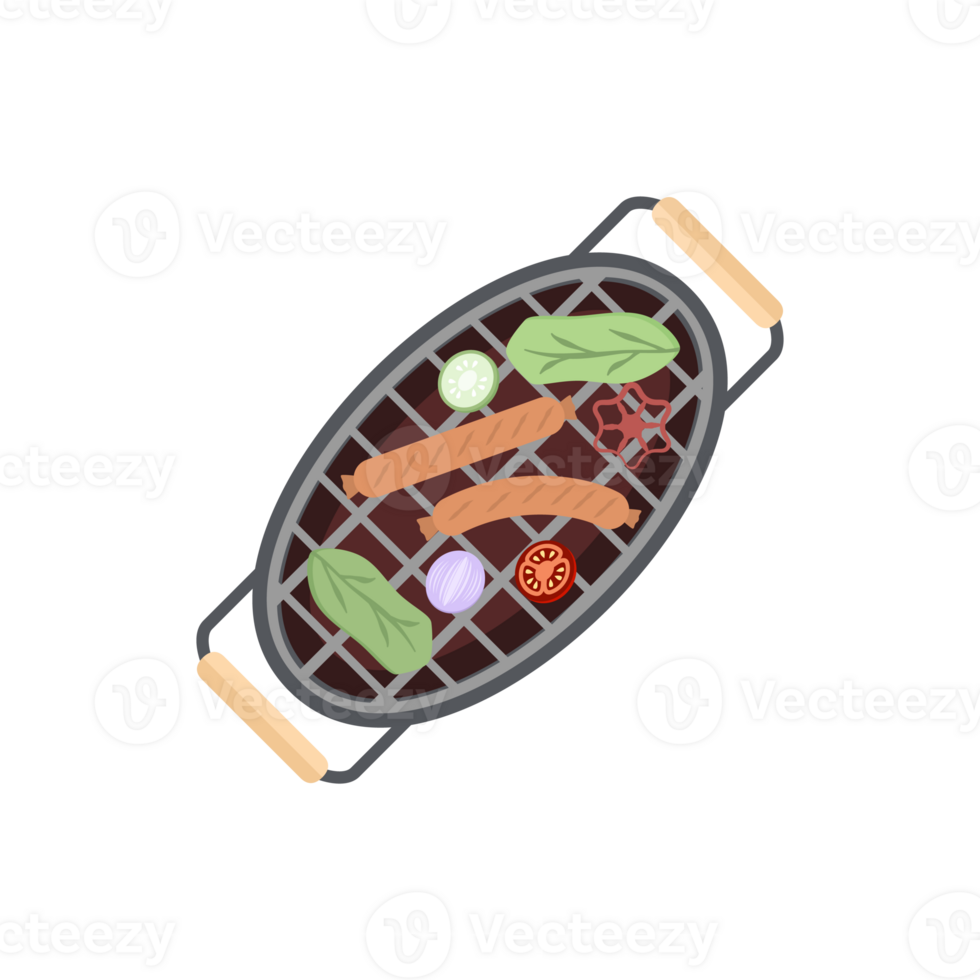 Delicious Grilled Sausages on an Iron Pan Grill Stove png